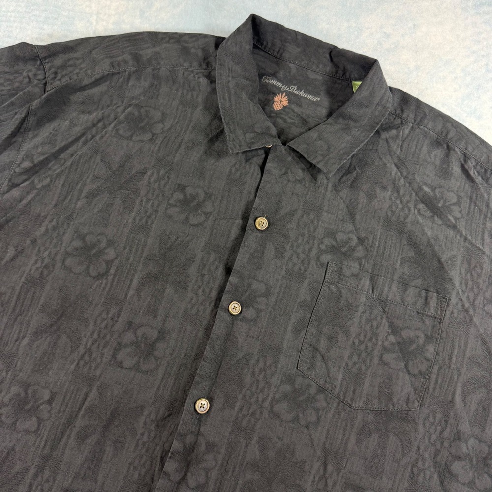 Tommy Bahama Button Up Shirt Mens XXL Black Excellent Silk Tropical Jacquard